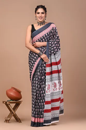 Pure Cotton Printed Mulmul Saree for Women with Blouse Piece